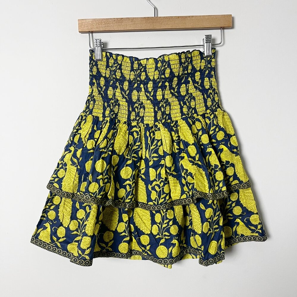 2/$30 La Plage Palace Smocked Mini Skirt Navy Chartreuse Small - Picture 5 of 5